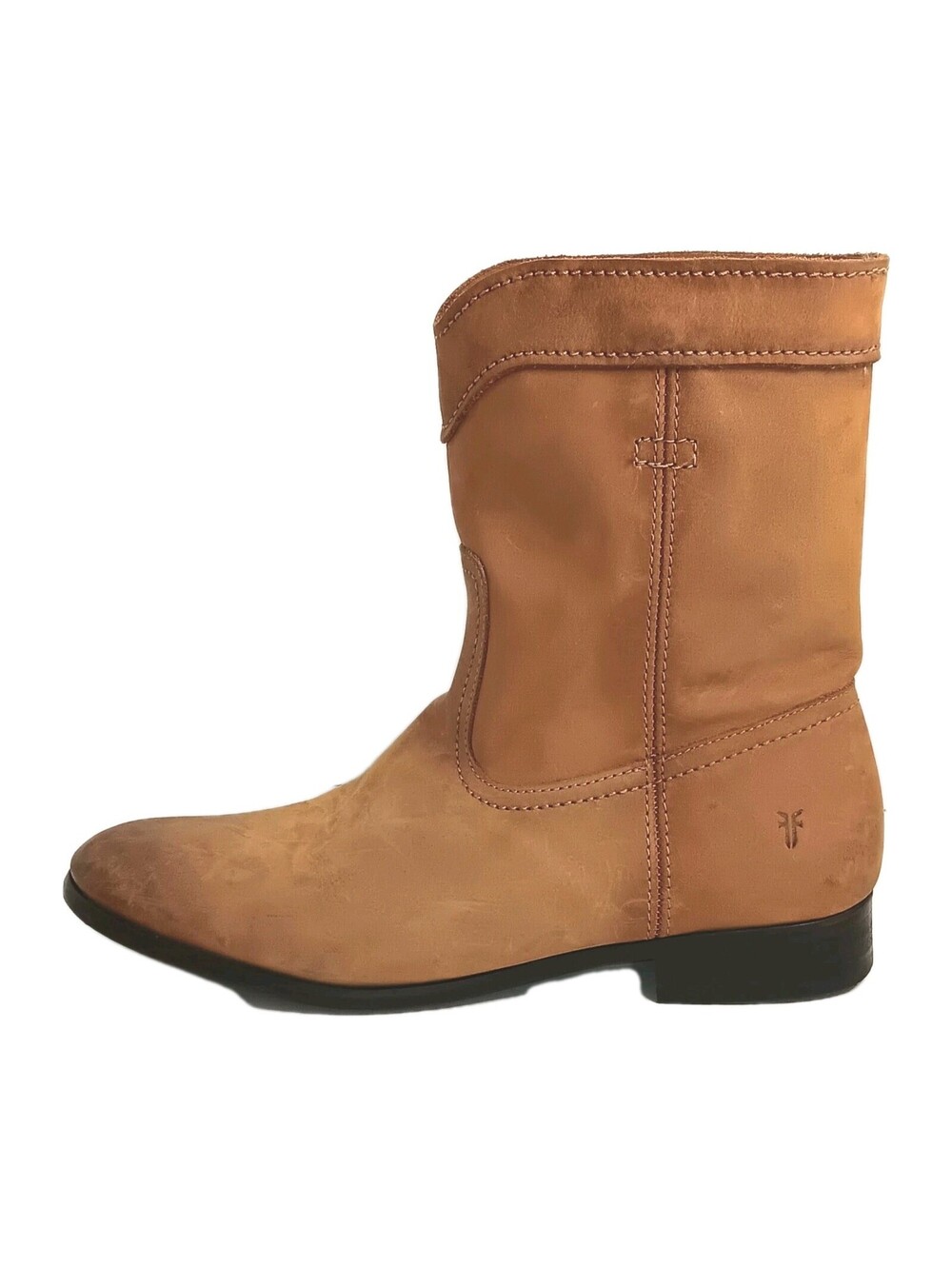 Frye Women’s Cara Roper mid calf Leather Cowboy Pull On boot Camel/Tan Sz 8 EUC